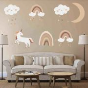 Sticker Decorativ Pentru Copii, Autoadeziv, Unicorni si Curcubeu, 54x86 cm EKDWS63048