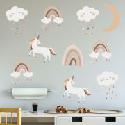 Sticker Decorativ Pentru Copii, Autoadeziv, Unicorni si Curcubeu, 54x86 cm EKDWS63048
