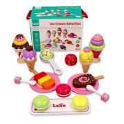 Set de joaca 25 piese din lemn pentru inghetata Lelin L40105 SUPL40105