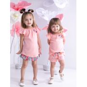 Pantalon scurt cu cordon cu dungi si flori Nicol NANA Roz marimea 104 PMICNICOL-184188-104
