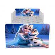 Pat Pentru Fete 2-8 Ani Elsa Si Olaf, Cu Dubla Protectie Si Saltea SafeNest de 140x70 Cm Ptv6747