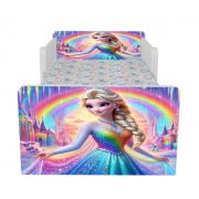 Pat Copii Frozen Rainbow 2-12 ani Cu Paravane Dubla Protectie si Cu Saltea SafeNest 160x80 Cm  Ptv6805