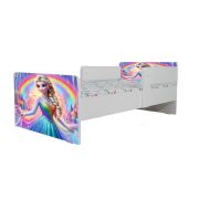 Pat Copii Frozen Rainbow 2-12 ani Cu Paravane Dubla Protectie si Cu Saltea Inclusa 160x80 Cm  Ptv6805