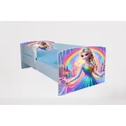 Patut Pentru Fetite 2-6 Ani Frozen Rainbow, Cu Protectie Si Saltea SafeNest de 130x60 Cm Inclusa Ptv4959