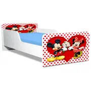 Patut Pentru Fetite Si Baieti Cu Imprimeu Inspirat Din Mickey Si Minnie, Model Creativ, Cu Saltea SafeNest de 140x70 Cm Ptv5232
