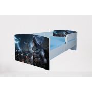Pat pentru baieti imprimat cu Batman, cu protectie si saltea inclusa de 160x80 Cm Ptv3790