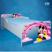 Pat Pentru Fete 2-12 Ani Mickey Si Minnie Cu Saltea SafeNest de 160x80 Cm Inclusa Ptv3655
