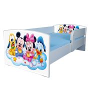Pat copii 2-12 ani Mickey Si Prietenii, Cu Protectie si saltea de 160x80 Cm inclusa Ptv3999