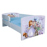 Pat pentru fetite 2-8 ani Printesa Sofia, Cu Protectie si saltea de 140x70 Cm Ptv3921