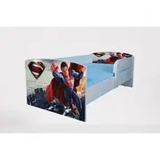 Pat pentru baieti 2-8 ani Superman, Cu Protectie si saltea de 140x70 Cm Ptv3855
