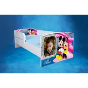 Pat Personalizat Pentru Fete 2-6 Ani Mickey Si Minnie, Cu Protectie Si Saltea SafeNest de 130x60 Cm Ptv2823