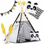 Cort de joaca pentru copii cu ghirlanda, lumini si 2 pernite nukido 120 x 120 x 160 cm - panda edeedi740025