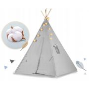 Cort de joaca pentru copii cu ghirlanda, lumini si 3 pernite nukido 120 x 120 x 165 cm - gri edeedi740030