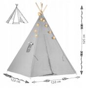 Cort de joaca pentru copii cu ghirlanda, lumini si 3 pernite nukido 120 x 120 x 165 cm - gri edeedi740030