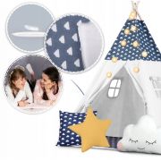Cort de joaca pentru copii cu lumini si 3 pernite nukido 120 x 120 x 165 cm - bleumarin edeedi740424