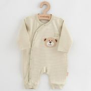 Set cadou 5 piese, New Baby, Din bumbac organic, salopeta, baveta, paturica cu gluga, jucarie, Marime 0 - 3 luni, Beige BYN50140