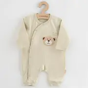 Set cadou 5 piese, New Baby, Din bumbac organic, salopeta, baveta, paturica cu gluga, jucarie, Marime 0 - 3 luni, Beige BYN50140