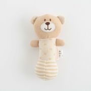 Set cadou 5 piese, New Baby, Din bumbac organic, salopeta, baveta, paturica cu gluga, jucarie, Marime 0 - 3 luni, Beige BYN50140