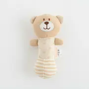 Set cadou 5 piese, New Baby, Din bumbac organic, salopeta, baveta, paturica cu gluga, jucarie, Marime 0 - 3 luni, Beige BYN50140