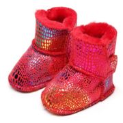 Cizmulite pentru bebelusi, rosii, cu design stralucitor si blanita pufoasa chzh0306-15-ci1