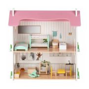 Casuta de papusi, Free2Play, Din lemn, Cu 11 piese de mobilier, Cu acces facil, 48,3 x 21 x 48 cm, 36 luni+, Multicolor BYN85017