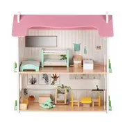 Casuta de papusi, Free2Play, Din lemn, Cu 11 piese de mobilier, Cu acces facil, 48,3 x 21 x 48 cm, 36 luni+, Multicolor BYN85017