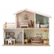 Casuta de papusi, Free2Play, Din lemn, Cu 13 piese de mobilier, Cu acces facil, 52 x 19,5 x 40 cm, 36 luni+, Multicolor BYN85147
