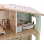 Casuta de papusi, Free2Play, Din lemn, Cu 13 piese de mobilier, Cu acces facil, 52 x 19,5 x 40 cm, 36 luni+, Multicolor BYN85147