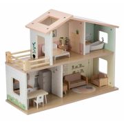 Casuta de papusi, Free2Play, Din lemn, Cu 13 piese de mobilier, Cu acces facil, 52 x 19,5 x 40 cm, 36 luni+, Multicolor BYN85147