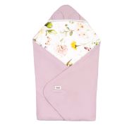 Paturica de infasat, Lionelo, Pentru scoica auto, carucior si landou, Cu multiple utilizari, Cu inchidere arici velcro, Dimensiune 90x90 cm, Din bumbac, TOG 2.5, 12-18 luni, Roz BYNLO-TRAVEL_SWADDLE_BLANKET_PINK_FLOWER