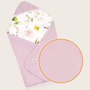 Paturica de infasat, Lionelo, Pentru scoica auto, carucior si landou, Cu multiple utilizari, Cu inchidere arici velcro, Dimensiune 90x90 cm, Din bumbac, TOG 2.5, 12-18 luni, Roz BYNLO-TRAVEL_SWADDLE_BLANKET_PINK_FLOWER