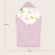 Paturica de infasat, Lionelo, Pentru scoica auto, carucior si landou, Cu multiple utilizari, Cu inchidere arici velcro, Dimensiune 90x90 cm, Din bumbac, TOG 2.5, 12-18 luni, Roz BYNLO-TRAVEL_SWADDLE_BLANKET_PINK_FLOWER
