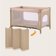 Patut pliant, Lionelo, Jasmin Easy Fold, Pana la 15 kg, Usor de pliat, Cu doua nivele, Cu saltea ergonomica T25, Cu intrare laterala cu fermoar, 2 roti cu frana, 120 x 60 cm, Conform cu EN 716, 0-36 luni, Bej BYNLO-JASMIN_EASY_FOLD_BEIGE_SAND