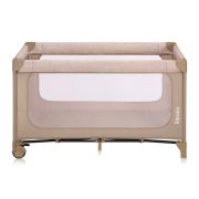 Patut pliant, Lionelo, Jasmin Easy Fold, Pana la 15 kg, Usor de pliat, Cu doua nivele, Cu saltea ergonomica T25, Cu intrare laterala cu fermoar, 2 roti cu frana, 120 x 60 cm, Conform cu EN 716, 0-36 luni, Bej BYNLO-JASMIN_EASY_FOLD_BEIGE_SAND