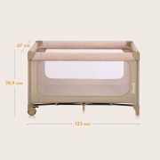 Patut pliant, Lionelo, Jasmin Easy Fold, Pana la 15 kg, Usor de pliat, Cu doua nivele, Cu saltea ergonomica T25, Cu intrare laterala cu fermoar, 2 roti cu frana, 120 x 60 cm, Conform cu EN 716, 0-36 luni, Bej BYNLO-JASMIN_EASY_FOLD_BEIGE_SAND