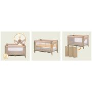 Patut pliant, Lionelo, Jasmin Easy Fold, Pana la 15 kg, Usor de pliat, Cu doua nivele, Cu saltea ergonomica T25, Cu intrare laterala cu fermoar, 2 roti cu frana, 120 x 60 cm, Conform cu EN 716, 0-36 luni, Bej BYNLO-JASMIN_EASY_FOLD_BEIGE_SAND