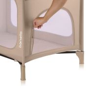 Patut pliant, Lionelo, Jasmin Easy Fold, Pana la 15 kg, Usor de pliat, Cu doua nivele, Cu saltea ergonomica T25, Cu intrare laterala cu fermoar, 2 roti cu frana, 120 x 60 cm, Conform cu EN 716, 0-36 luni, Bej BYNLO-JASMIN_EASY_FOLD_BEIGE_SAND