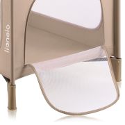 Patut pliant, Lionelo, Jasmin Easy Fold, Pana la 15 kg, Usor de pliat, Cu doua nivele, Cu saltea ergonomica T25, Cu intrare laterala cu fermoar, 2 roti cu frana, 120 x 60 cm, Conform cu EN 716, 0-36 luni, Bej BYNLO-JASMIN_EASY_FOLD_BEIGE_SAND