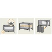 Patut pliant, Lionelo, Jasmin Easy Fold, Pana la 15 kg, Usor de pliat, Cu doua nivele, Cu saltea ergonomica T25, Cu intrare laterala cu fermoar, 2 roti cu frana, 120 x 60 cm, Conform cu EN 716, 0-36 luni, Gri BYNLO-JASMIN_EASY_FOLD_GREY_STONE