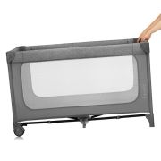 Patut pliant, Lionelo, Jasmin Easy Fold, Pana la 15 kg, Usor de pliat, Cu doua nivele, Cu saltea ergonomica T25, Cu intrare laterala cu fermoar, 2 roti cu frana, 120 x 60 cm, Conform cu EN 716, 0-36 luni, Gri BYNLO-JASMIN_EASY_FOLD_GREY_STONE