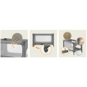 Patut pliant, Lionelo, Jasmin Easy Fold, Pana la 15 kg, Usor de pliat, Cu doua nivele, Cu saltea ergonomica T25, Cu intrare laterala cu fermoar, 2 roti cu frana, 120 x 60 cm, Conform cu EN 716, 0-36 luni, Gri BYNLO-JASMIN_EASY_FOLD_GREY_STONE