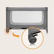 Patut pliant, Lionelo, Jasmin Easy Fold, Pana la 15 kg, Usor de pliat, Cu doua nivele, Cu saltea ergonomica T25, Cu intrare laterala cu fermoar, 2 roti cu frana, 120 x 60 cm, Conform cu EN 716, 0-36 luni, Gri BYNLO-JASMIN_EASY_FOLD_GREY_STONE