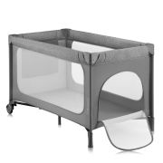 Patut pliant, Lionelo, Jasmin Easy Fold, Pana la 15 kg, Usor de pliat, Cu doua nivele, Cu saltea ergonomica T25, Cu intrare laterala cu fermoar, 2 roti cu frana, 120 x 60 cm, Conform cu EN 716, 0-36 luni, Gri BYNLO-JASMIN_EASY_FOLD_GREY_STONE