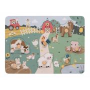 Puzzle din lemn, Free2Play, Cu animalute de la ferma, Cu sunete, Cu maner, Stimuleaza simturile, invatarea prin joc si imaginatia, 29,8 x 21,2 x 3,8 cm, Farm BYN85079