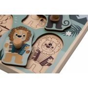 Puzzle muzical din lemn, Free2Play, Cu animalute din jungla, Cu sunete, Cu maner, Stimuleaza simturile, invatarea prin joc si imaginatia, 30x21,5x3,5 cm, Jungle BYN85086