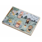 Puzzle muzical din lemn, Free2Play, Cu animalute din jungla, Cu sunete, Cu maner, Stimuleaza simturile, invatarea prin joc si imaginatia, 30x21,5x3,5 cm, Jungle BYN85086