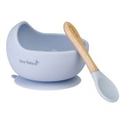 Bol Anti-alunecare Din Silicon Alimentar Si Lingurita, Set De 2 Piese Pentru Diversificare, Babyblue Pjb17402