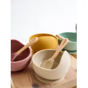 Bol Anti-alunecare Din Silicon Alimentar Si Lingurita, Set De 2 Piese Pentru Diversificare, Grey Pjb17394