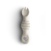 Furculita Si Lingura Babysteps   2in1, Silicon Alimentar 100%, Fara Bpa, Bps, Pvc Si Ftalati, Cream Pjbfl_c
