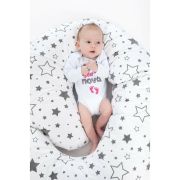 Perna alaptare, New Baby, Cu husa detasabila, In forma de C, Bumbac, Diametru 16 cm, Lungime in jurul circumferintei 285 cm, 100% antialergic, Stars Grey BYN43245